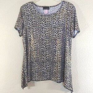 Brittany Black - Animal Leopard Print Short Sleeve Tunic Top Size L